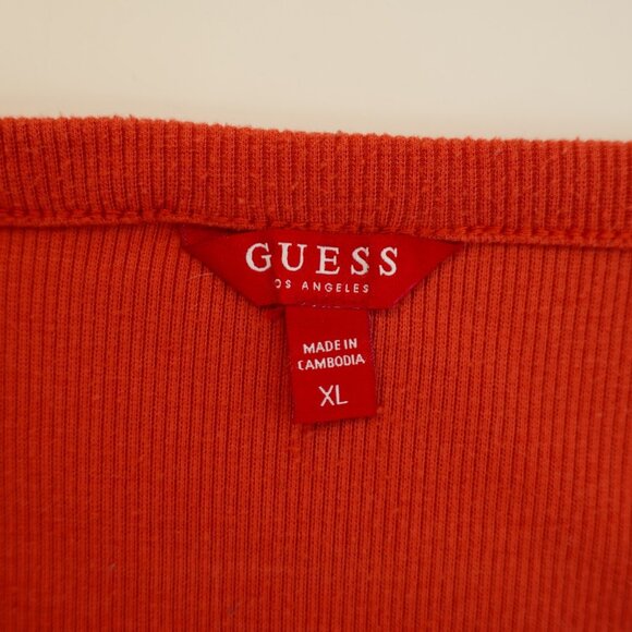 Guess XL Orange Scoop Neck Button Ribbed Polyester Rayon Sweater Long Sleeve - Picture 7 of 9